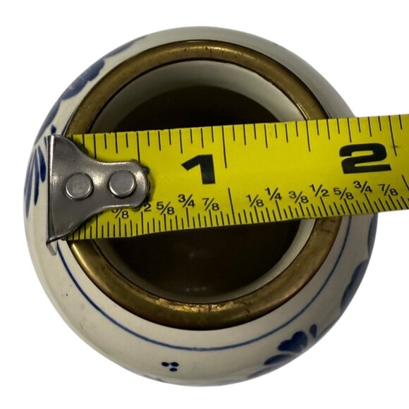 De Delftse Pauw 4.5" Vase Hand-Painted Ceramic With Brass Rim 418 Holland RARE - Picture 9 of 13